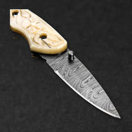 Barca Hand-Forged Damascus Steel Folding Knife - Carved Bone - BladeWolf A2Z image 6