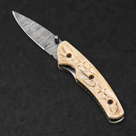 Barca Hand-Forged Damascus Steel Folding Knife - Carved Bone - BladeWolf A2Z image 8