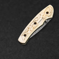 Barca Hand-Forged Damascus Steel Folding Knife - Carved Bone - BladeWolf A2Z image 9