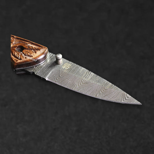 Barca Hand-Forged Damascus Steel Folding Knife - Tali Wood