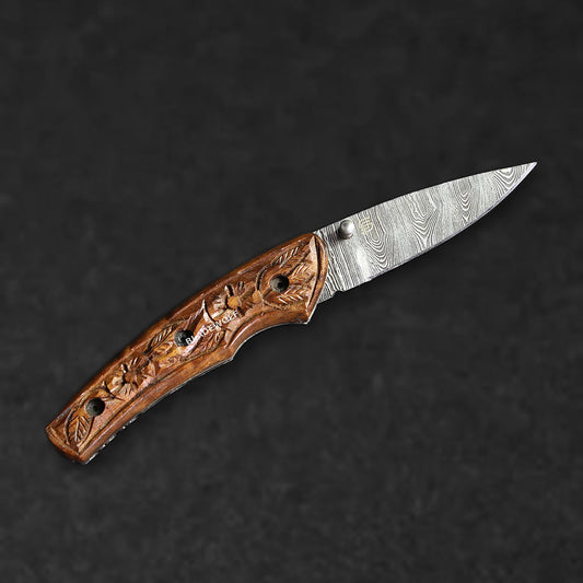 Barca Hand-Forged Damascus Steel Folding Knife - Tali Wood - BladeWolf A2Z image 4