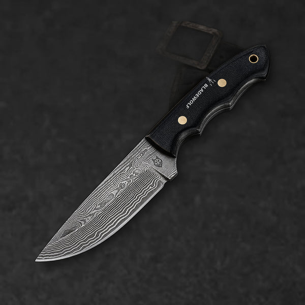 Becknell Hand-Forged Damascus Steel Hunting Knife - Black G10 - BladeWolf A2Z image 1