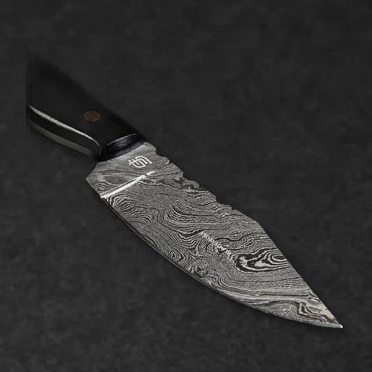 Becknell Hand-Forged Damascus Steel Hunting Knife - Black G10 - BladeWolf A2Z image 4
