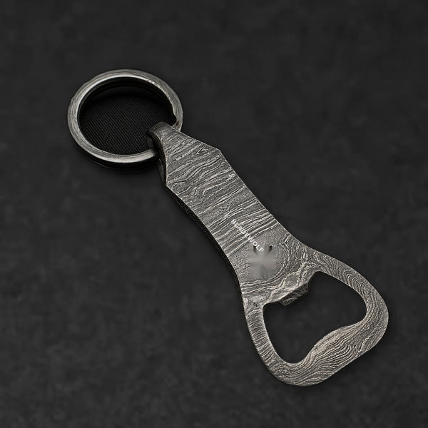 Cap Lifter Hand-Forged Damascus Steel Keychain Bottle Opener - BladeWolf A2Z image 1
