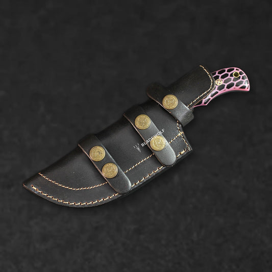 Carney Damascus Steel Curved Warrior Tanto Knife - Pink G10 - BladeWolf A2Z image 3