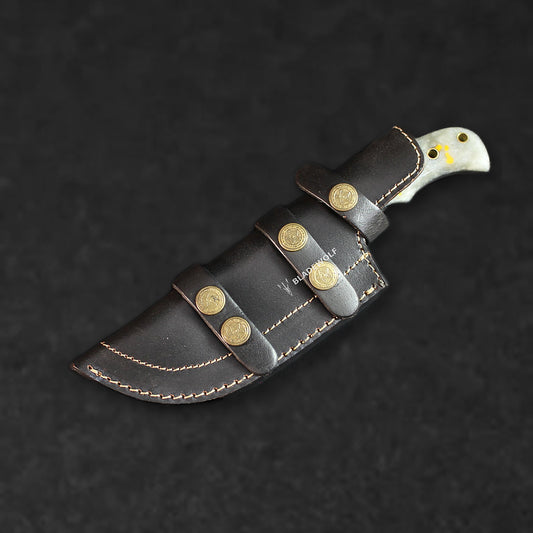 Carney Damascus Steel Curved Warrior Tanto Knife - White G10 - BladeWolf A2Z image 3