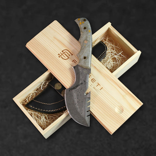 Carney Damascus Steel Curved Warrior Tanto Knife - White G10 - BladeWolf A2Z image 4