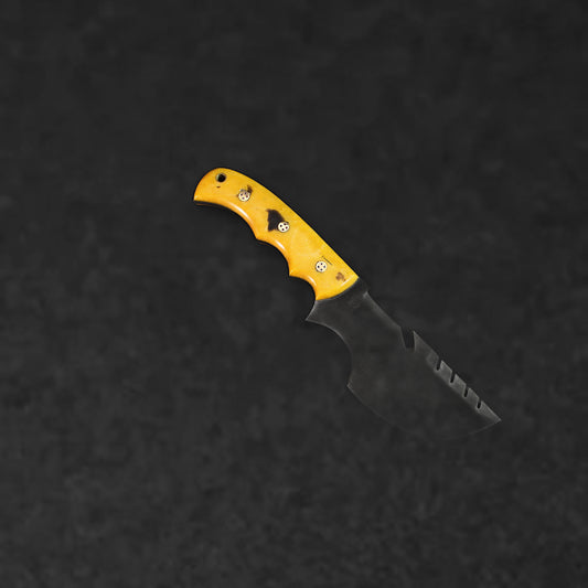 Carney Damascus Steel Curved Warrior Tanto Knife - Yellow G10