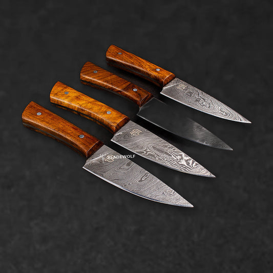 Cattleman Hand-Forged Damascus Steel Steak Knives - Set of 4