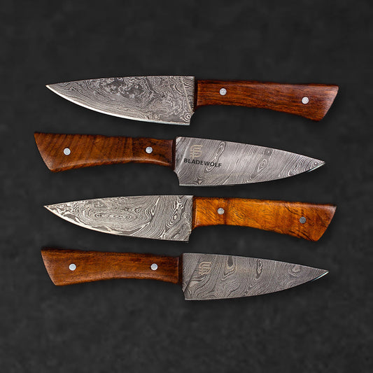 Cattleman Hand-Forged Damascus Steel Steak Knives - Set of 4 - BladeWolf A2Z image 7