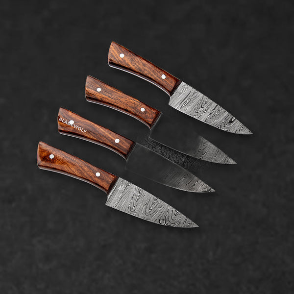 Cattleman Hand-Forged Damascus Steel Steak Knives - Set of 4 - BLEM - BladeWolf A2Z image 1
