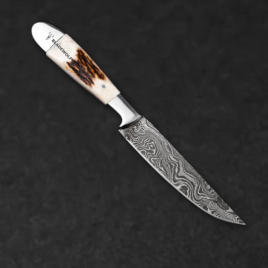 Denton Hand-Forged Damascus Steel Steak Knife - Stag Antler