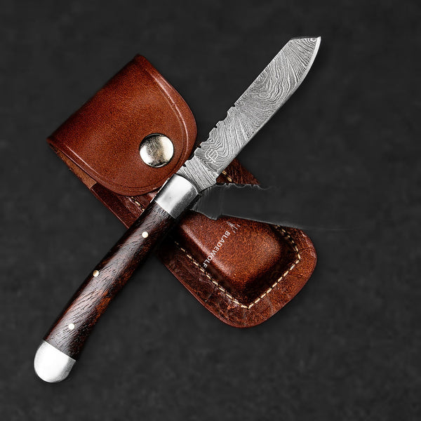Falcon Hand-Forged Damascus Steel 2-Blade Folding Knife - Rosewood - BladeWolf A2Z image 1