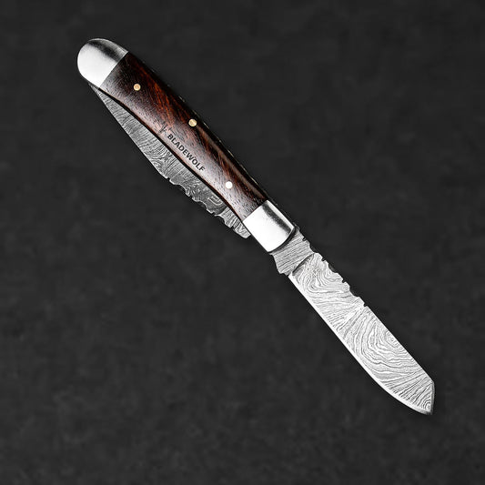 Falcon Hand-Forged Damascus Steel 2-Blade Folding Knife - Rosewood - BladeWolf A2Z image 3