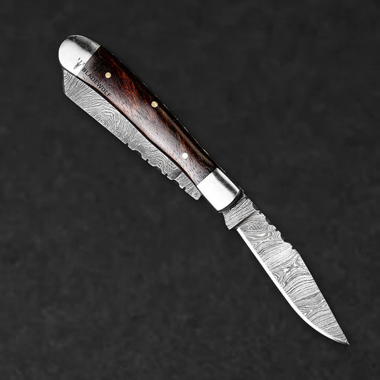 Falcon Hand-Forged Damascus Steel 2-Blade Folding Knife - Rosewood - BladeWolf A2Z image 4