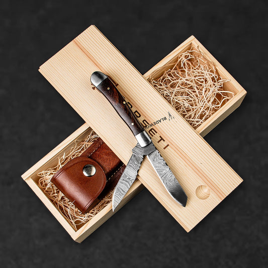 Falcon Hand-Forged Damascus Steel 2-Blade Folding Knife - Rosewood - BladeWolf A2Z image 5