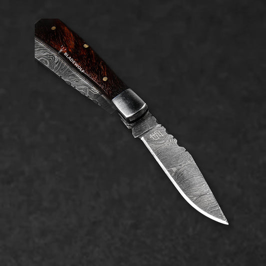 Falcon Hand-Forged Damascus Steel 2-Blade Folding Knife - Rosewood - BladeWolf A2Z image 6