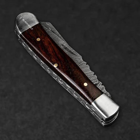 Falcon Hand-Forged Damascus Steel 2-Blade Folding Knife - Rosewood - BladeWolf A2Z image 10
