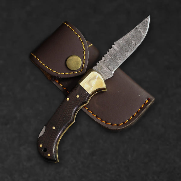 Freuchen Hand-Forged Damascus EDC Folding Knife - Wenge Wood - BladeWolf A2Z image 1