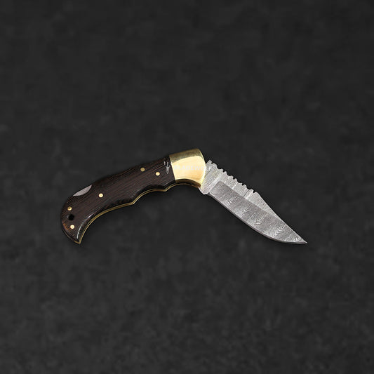 Freuchen Hand-Forged Damascus EDC Folding Knife - Wenge Wood