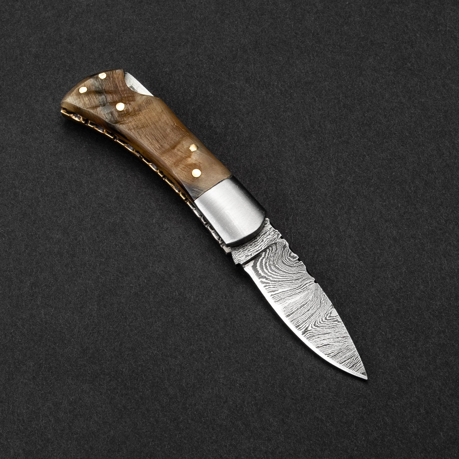 Confidant Hand-Forged Damascus Steel Folding Knife - Horn