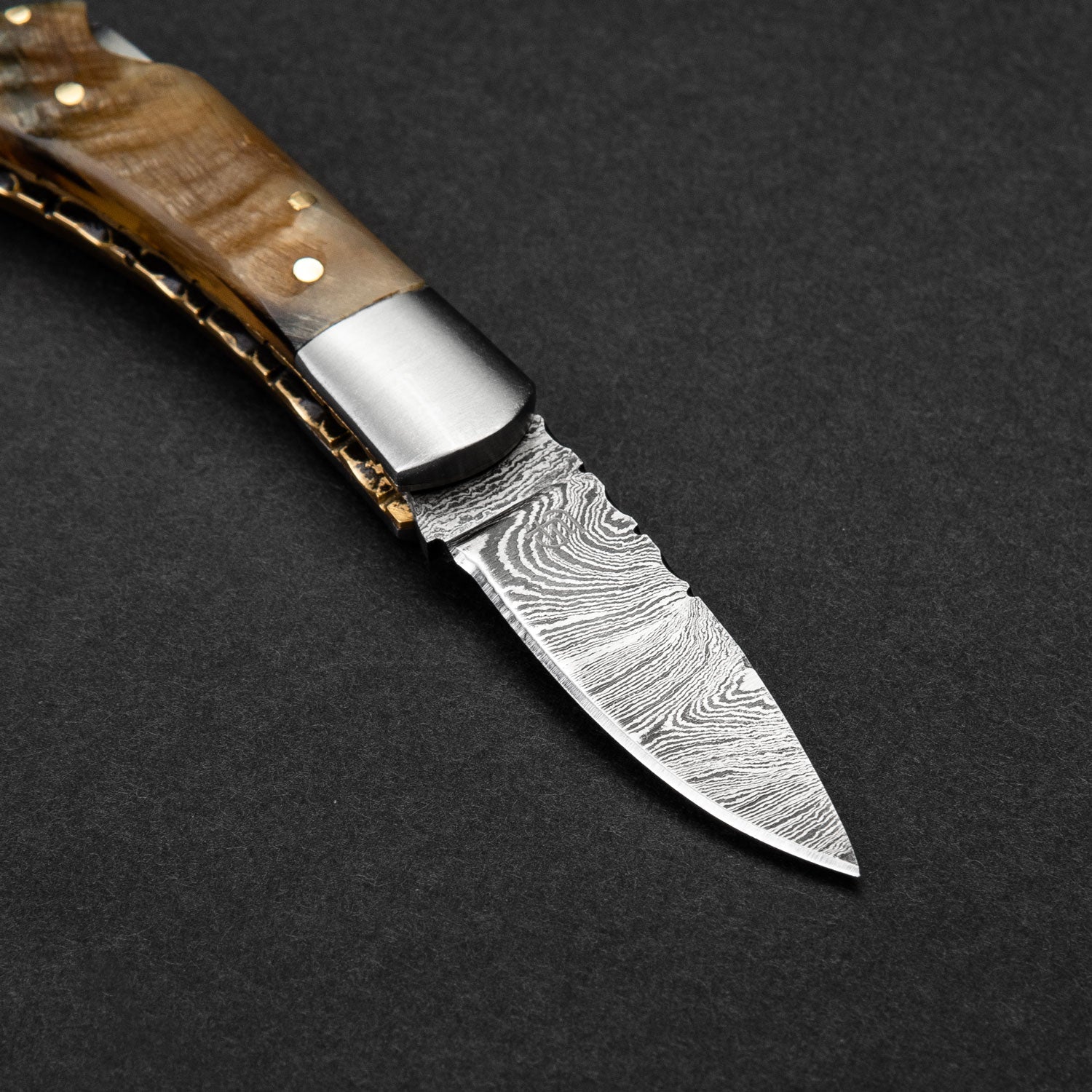 Confidant Hand-Forged Damascus Steel Folding Knife - Horn