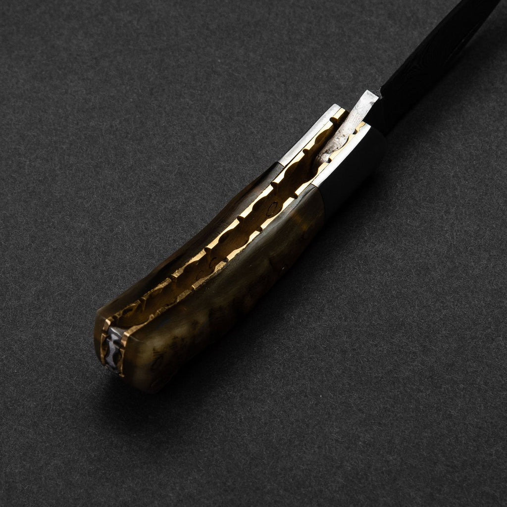Confidant Hand-Forged Damascus Steel Folding Knife - Horn