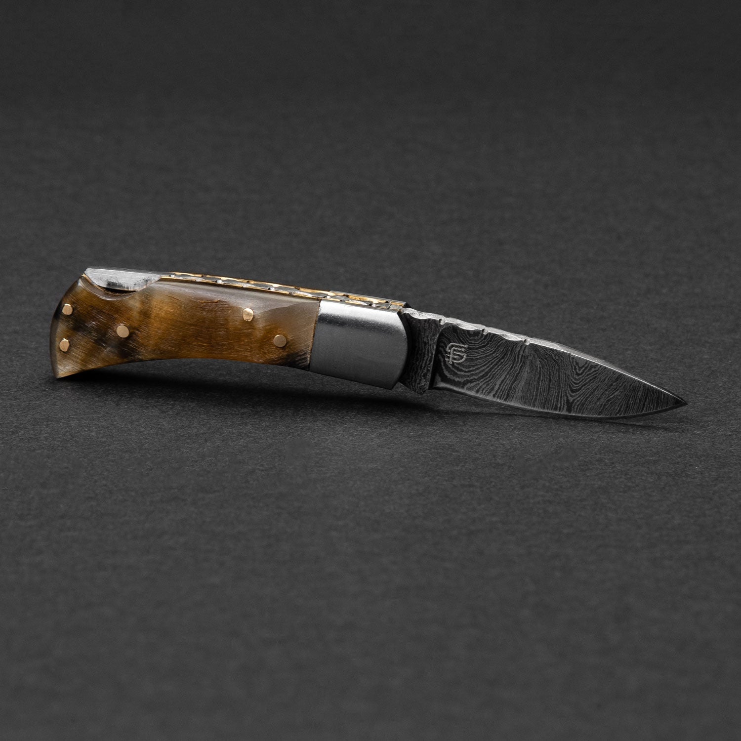 Confidant Hand-Forged Damascus Steel Folding Knife - Horn