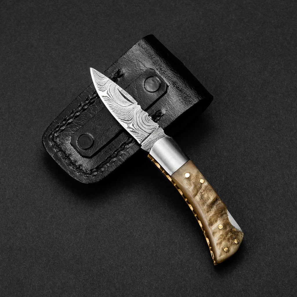 Confidant Hand-Forged Damascus Steel Folding Knife - Horn