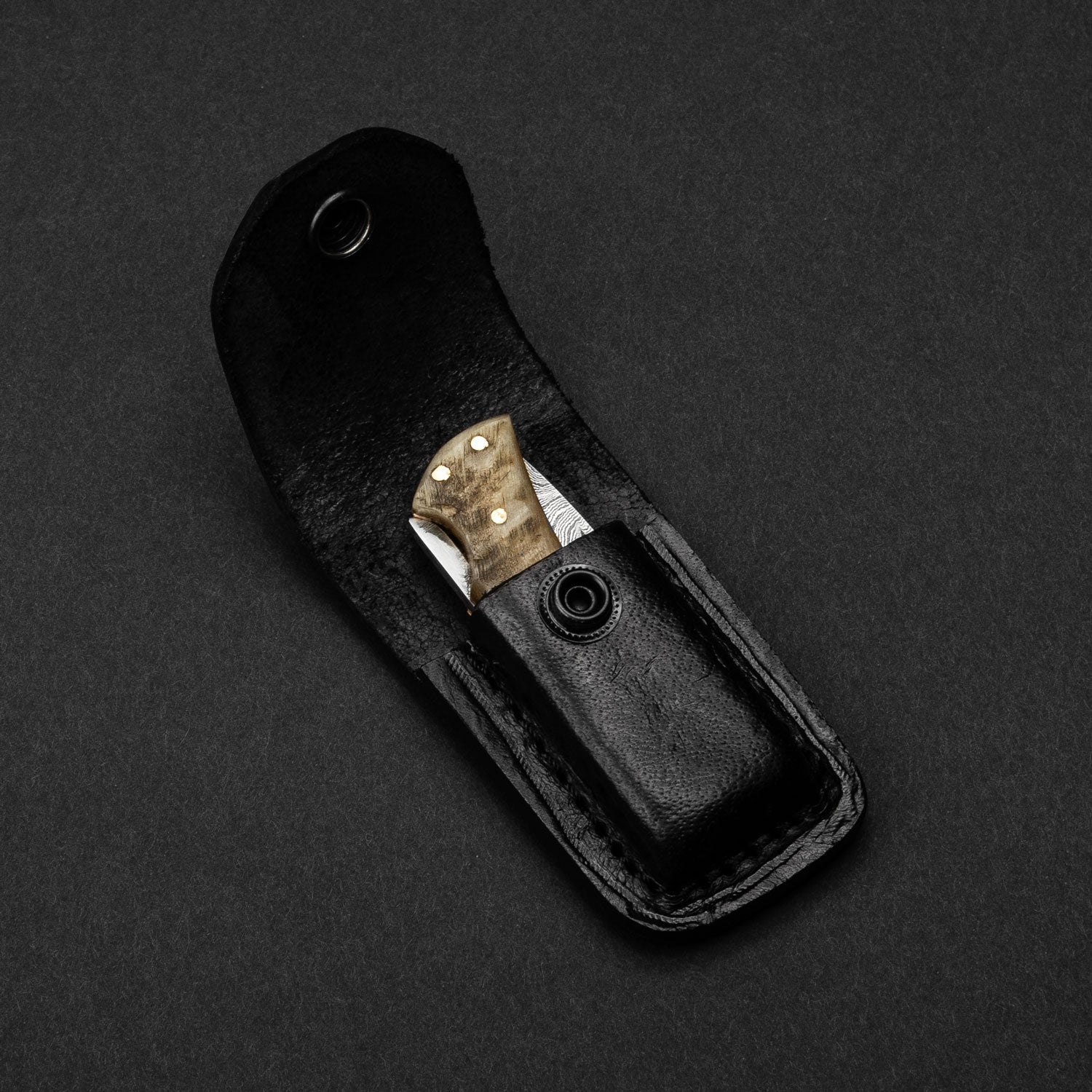 Confidant Hand-Forged Damascus Steel Folding Knife - Horn
