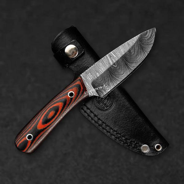 Hand-Forged Damascus Steel EDC Knife - Orange and Black G10 - BladeWolf A2Z image 1