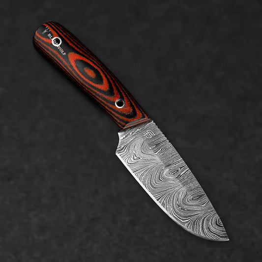 Hand-Forged Damascus Steel EDC Knife - Orange and Black G10
