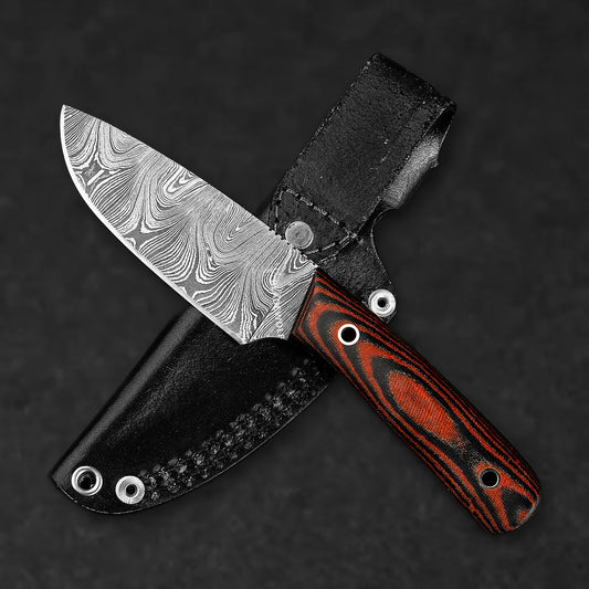 Hand-Forged Damascus Steel EDC Knife - Orange and Black G10 - BladeWolf A2Z image 5