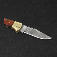 Hemingway Hand-Forged Damascus Steel Folding Knife - Stained Bone and Brass - BladeWolf A2Z image 3