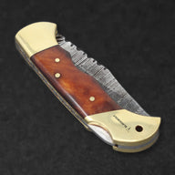 Hemingway Hand-Forged Damascus Steel Folding Knife - Stained Bone and Brass - BladeWolf A2Z image 4