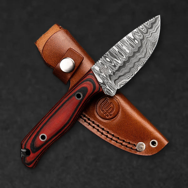 Hunter Hand-Forged Damascus Steel Skinner - Orange and Black G10 - BladeWolf A2Z image 1