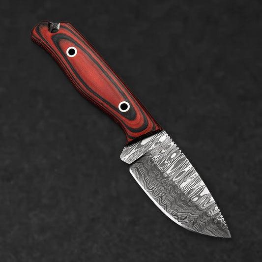 Hunter Hand-Forged Damascus Steel Skinner - Orange and Black G10