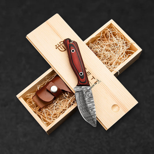 Hunter Hand-Forged Damascus Steel Skinner - Orange and Black G10 - BladeWolf A2Z image 4