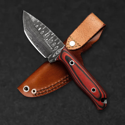 Hunter Hand-Forged Damascus Steel Skinner - Orange and Black G10 - BladeWolf A2Z image 7
