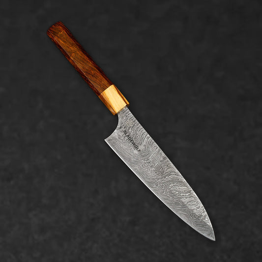 Itamae Damascus Steel 7" Santoku Chef Knife - Olive Wood and Rosewood