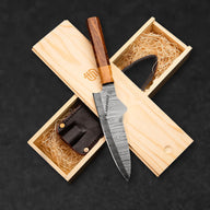Itamae Damascus Steel 7" Santoku Chef Knife - Olive Wood and Rosewood - BladeWolf A2Z image 4