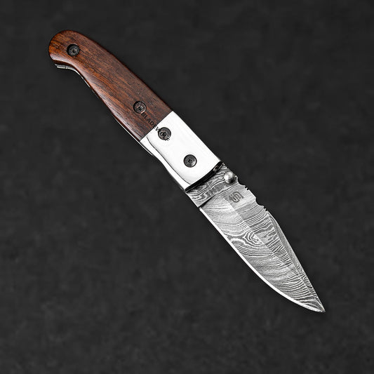 JH Patterson Hand-Forged Damascus Steel Folding Knife - Tali Wood