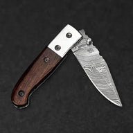 JH Patterson Hand-Forged Damascus Steel Folding Knife - Tali Wood - BladeWolf A2Z image 9