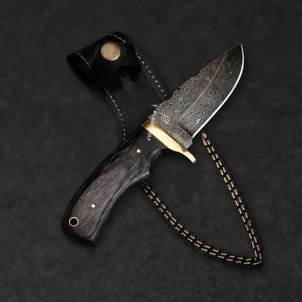 Jim Baker Hand-Forged Damascus Steel Skinner - Pakkawood and Brass - BladeWolf A2Z image 1
