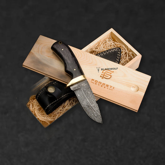 Jim Baker Hand-Forged Damascus Steel Skinner - Pakkawood and Brass - BladeWolf A2Z image 6