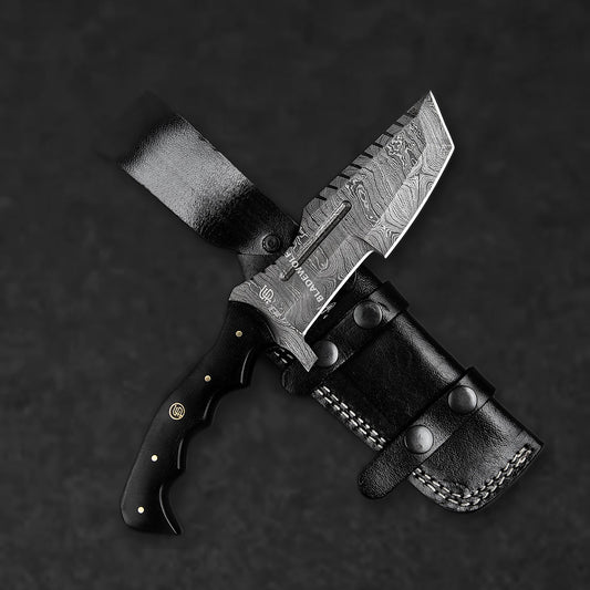 Kimura Hand-Forged Damascus Steel Warrior Tanto Knife - Black G10