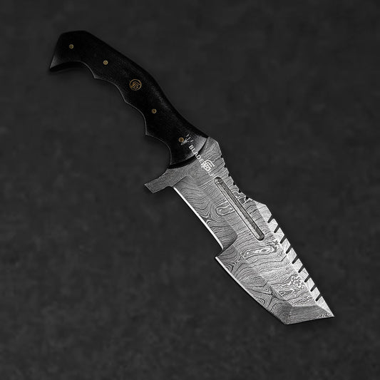 Kimura Hand-Forged Damascus Steel Warrior Tanto Knife - Black G10