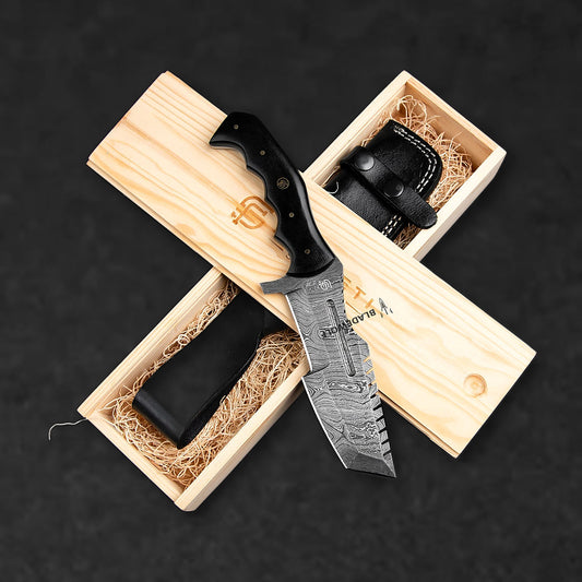 Kimura Hand-Forged Damascus Steel Warrior Tanto Knife - Black G10 - BladeWolf A2Z image 9