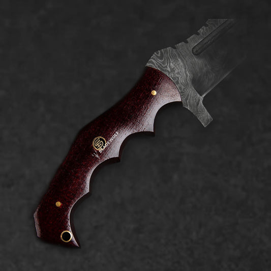 Kimura Hand-Forged Damascus Steel Warrior Tanto Knife - Red Micarta - BladeWolf A2Z image 5