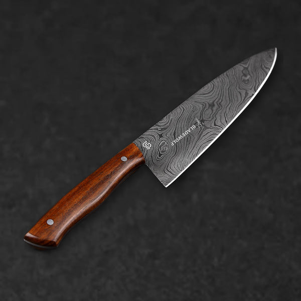 Kodiak Hand-Forged Damascus Steel 8" Chef Knife - Walnut - BladeWolf A2Z image 1